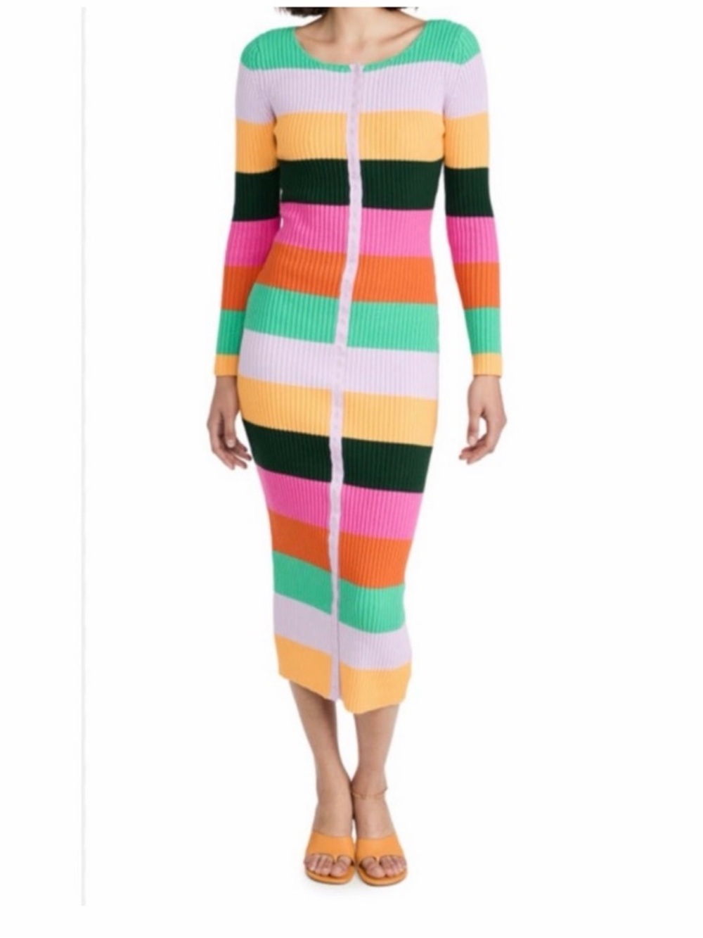 Olivia Rubin Striped Multicolor Ribbed Button-Front Midi Dress size small